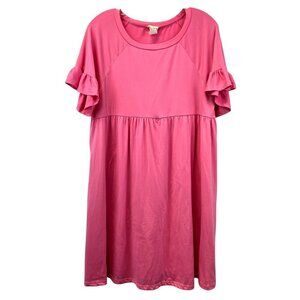 P & Rose Womens Babydoll Dress Short Ruffle Sleeve Pink Size Medium Pockets